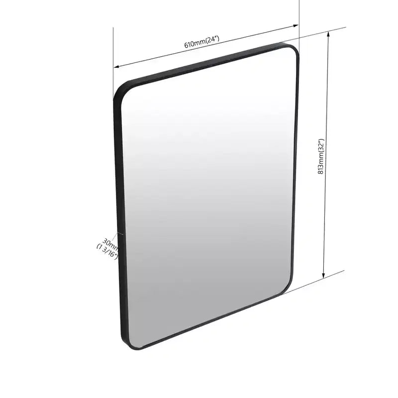 Okak 24X32IN Specchio da Bagno con Cornice in Alluminio, Specchio da Trucco Rettangolare con Angoli Arrotondati, Specchio da Parete per Bagno, Soggiorno, Nero