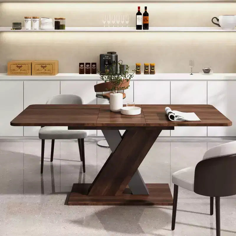 Tavolo da Pranzo Multifunzionale Estensibile Okak 71IN con Base a Piedistallo a X, Tavolo Pieghevole, Tavolo da Pranzo per Sala da Pranzo, Soggiorno, Noce