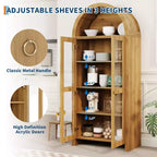 GustoWave Vetrinetta ad arco con ripiani regolabili, Mobiletto contenitore alto 70 cm in legno con ante in acrilico trasparente, texture rovere