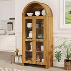GustoWave Vetrinetta ad arco con ripiani regolabili, Mobiletto contenitore alto 70 cm in legno con ante in acrilico trasparente, texture rovere