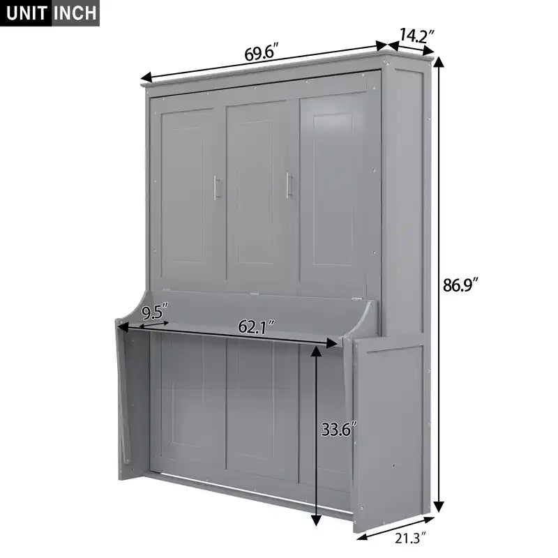 Letto a scomparsa Queen Size con ripiano portaoggetti, Letti a muro pieghevoli con mobile in legno Queen per camera degli ospiti ufficio domestico
