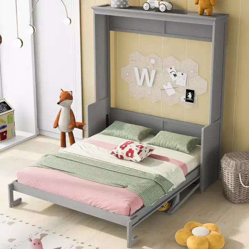 Letto a scomparsa Queen Size con ripiano portaoggetti, Letti a muro pieghevoli con mobile in legno Queen per camera degli ospiti ufficio domestico