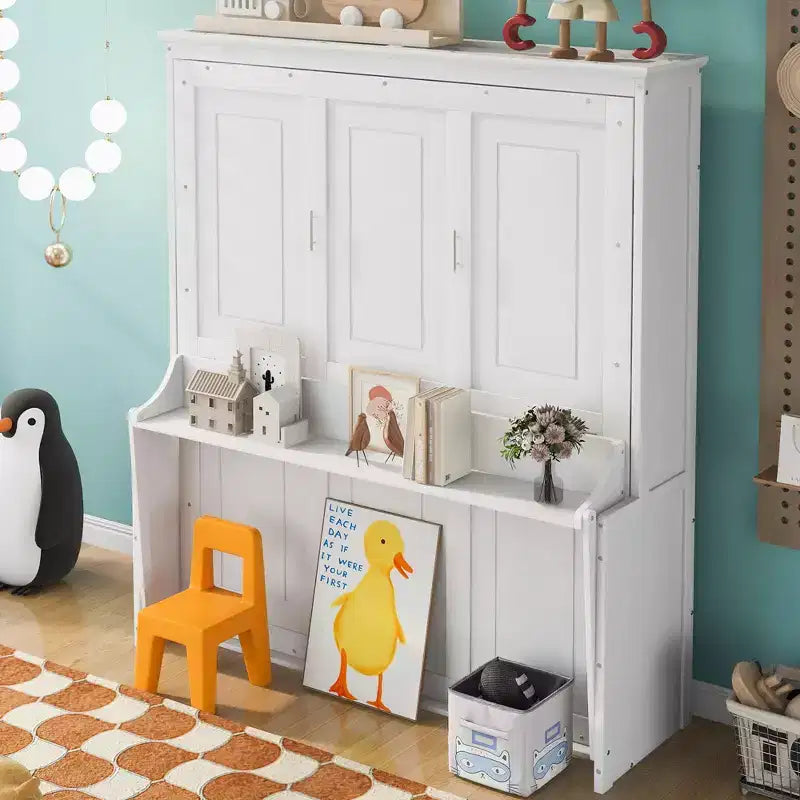 Letto a scomparsa Queen Size con ripiano portaoggetti, Letti a muro pieghevoli con mobile in legno Queen per camera degli ospiti ufficio domestico