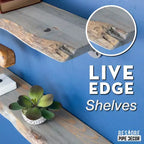 Pipe Decor 24 mensole in legno con bordo naturale grigio Riverstone e staffe a L in metallo (confezione da 2)