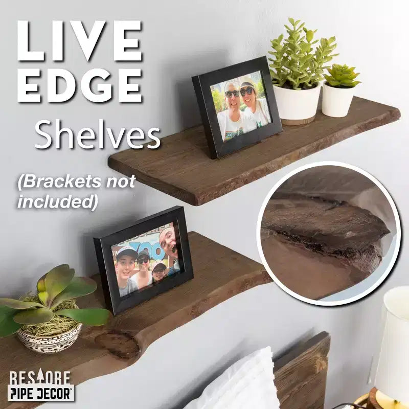 Mensola in legno con bordo vivo RESTORE Trail Brown 24 pollici (solo legno) di Pipe Decor