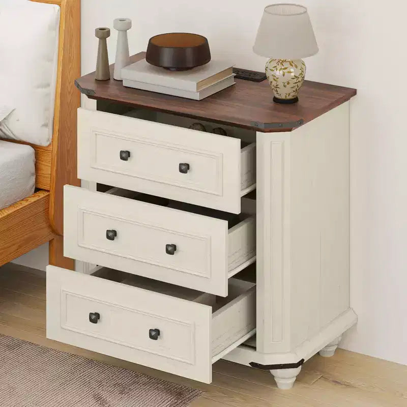 Comodino con 3 cassetti Tavolino da notte Cassettiera piccola per camera da letto Bianco rustico