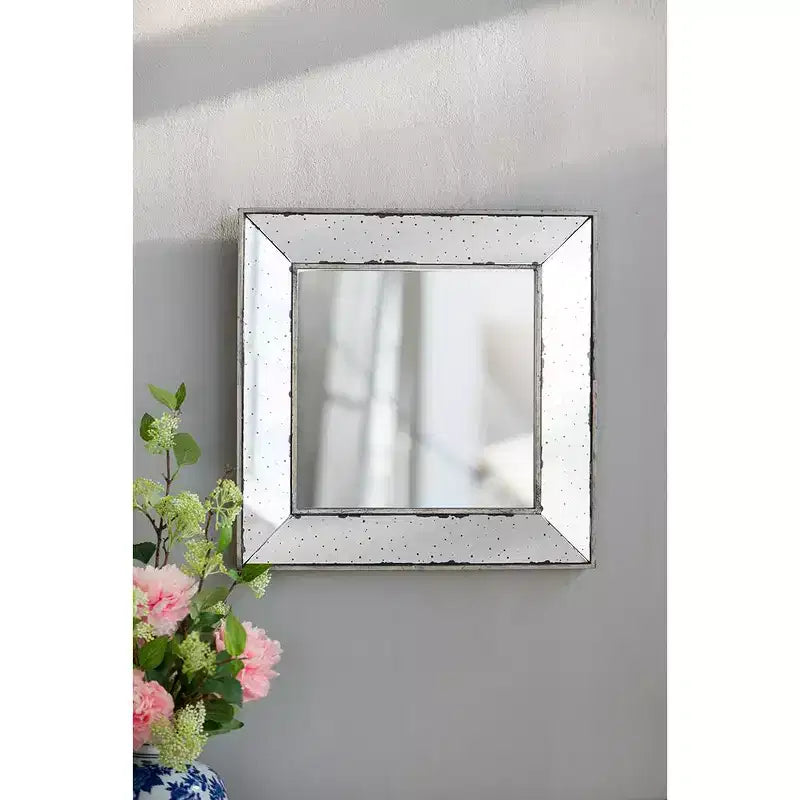 MAYEERTY 18 x 18 Specchio Decorativo Quadrato Effetto Invecchiato, Specchio da Parete per Soggiorno, Ingresso, Ufficio, Camera da Letto, Corridoio, Argento