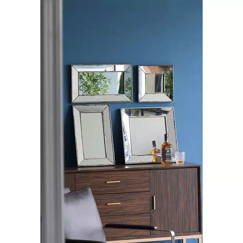 MAYEERTY 18 x 18 Specchio Decorativo Quadrato Effetto Invecchiato, Specchio da Parete per Soggiorno, Ingresso, Ufficio, Camera da Letto, Corridoio, Argento
