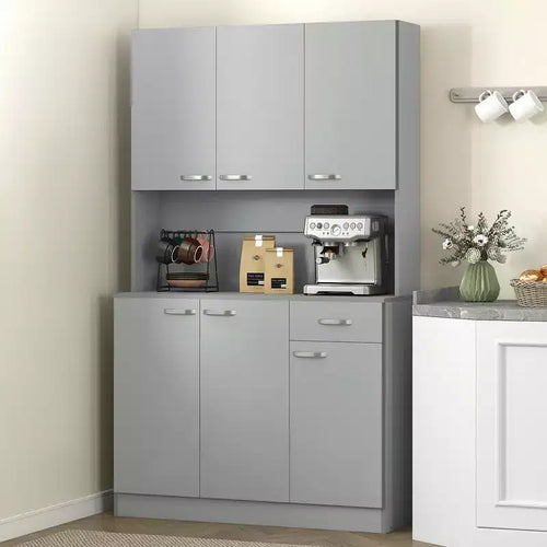 71 Armadio dispensa da cucina, mobile contenitore alto con supporto per microonde, credenza da cucina moderna, 3 ripiani regolabili per soggiorno, sala da pranzo