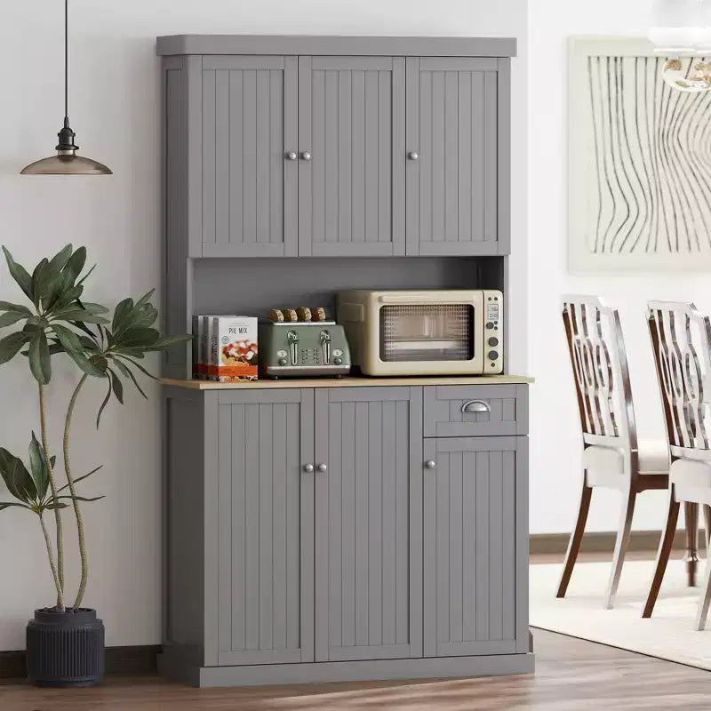71 Buffet con credenza, mobile dispensa da cucina moderno stile colonico con ripiano per microonde, cassetto e armadietto