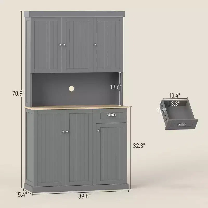 71 Buffet con credenza, mobile dispensa da cucina moderno stile colonico con ripiano per microonde, cassetto e armadietto