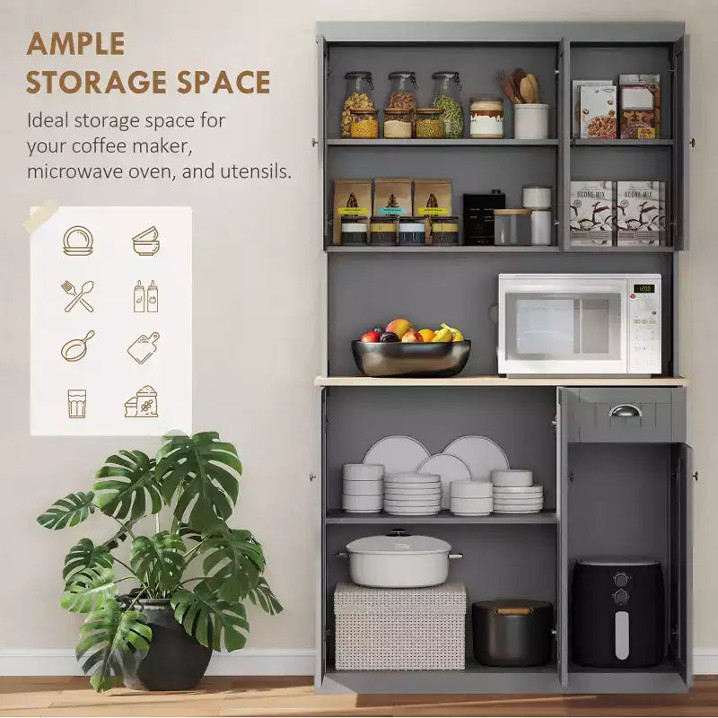 71 Buffet con credenza, mobile dispensa da cucina moderno stile colonico con ripiano per microonde, cassetto e armadietto