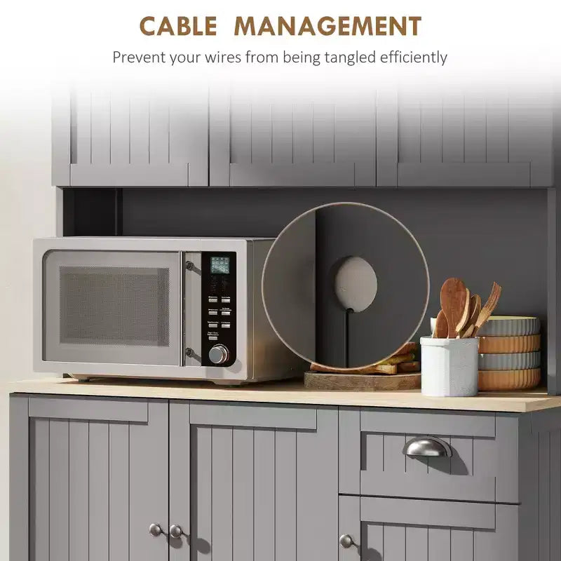 71 Buffet con credenza, mobile dispensa da cucina moderno stile colonico con ripiano per microonde, cassetto e armadietto