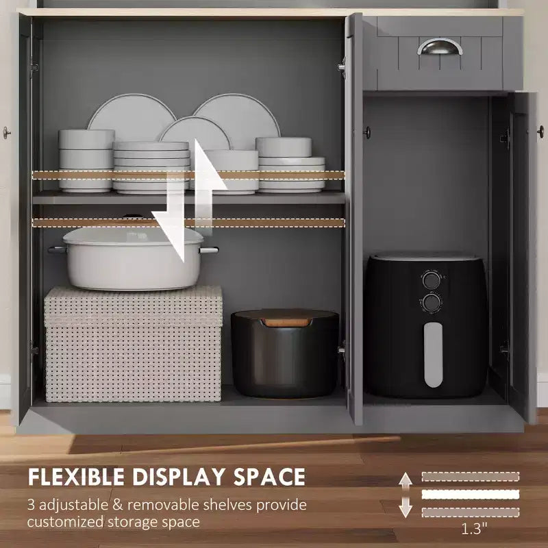 71 Buffet con credenza, mobile dispensa da cucina moderno stile colonico con ripiano per microonde, cassetto e armadietto