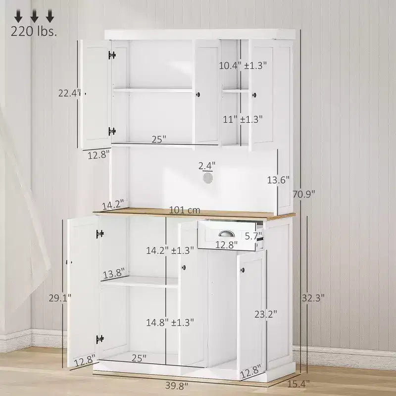 71 Buffet con credenza, mobile dispensa da cucina moderno stile colonico con ripiano per microonde, cassetto e armadietto