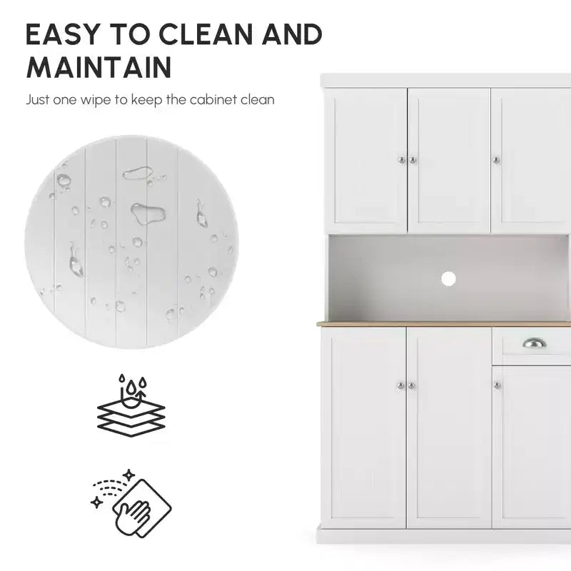 71 Buffet con credenza, mobile dispensa da cucina moderno stile colonico con ripiano per microonde, cassetto e armadietto