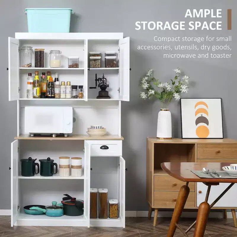 71 Buffet con credenza, mobile dispensa da cucina moderno stile colonico con ripiano per microonde, cassetto e armadietto