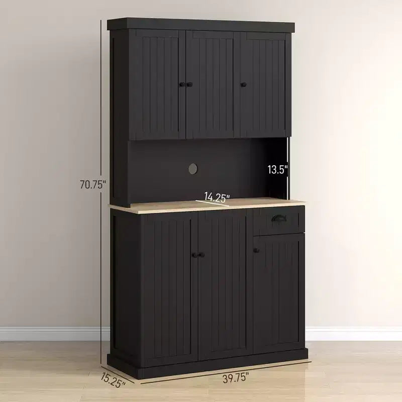 71 Buffet con credenza, mobile dispensa da cucina moderno stile colonico con ripiano per microonde, cassetto e armadietto