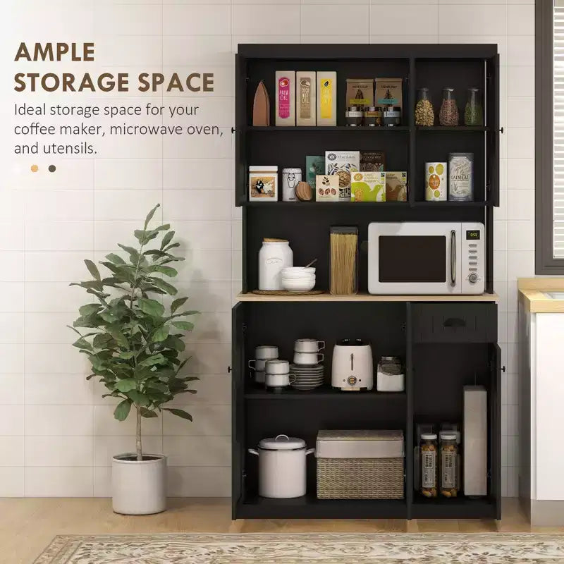 71 Buffet con credenza, mobile dispensa da cucina moderno stile colonico con ripiano per microonde, cassetto e armadietto