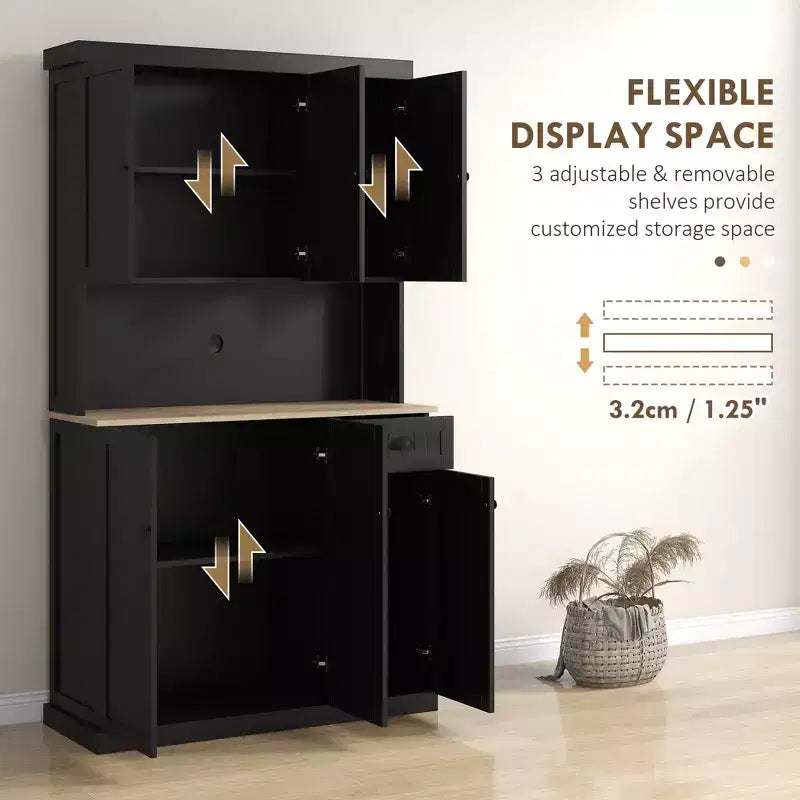 71 Buffet con credenza, mobile dispensa da cucina moderno stile colonico con ripiano per microonde, cassetto e armadietto
