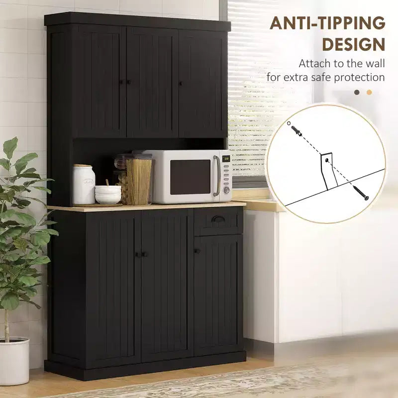 71 Buffet con credenza, mobile dispensa da cucina moderno stile colonico con ripiano per microonde, cassetto e armadietto