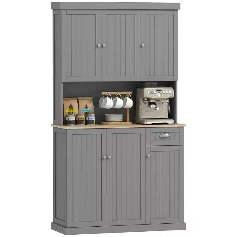 71 Buffet con credenza, mobile dispensa da cucina moderno stile colonico con ripiano per microonde, cassetto e armadietto