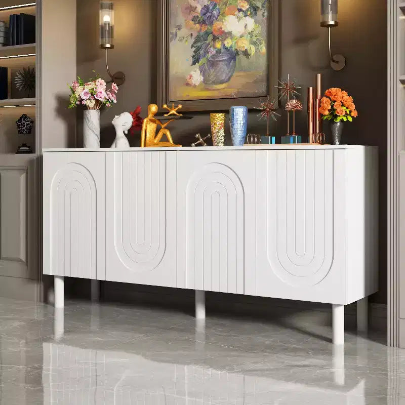 Famapy Armadio contenitore elegante con ante ad arco artistiche, ripiani regolabili, armadio a 4 ante, libreria espositiva, per soggiorno/camera da letto