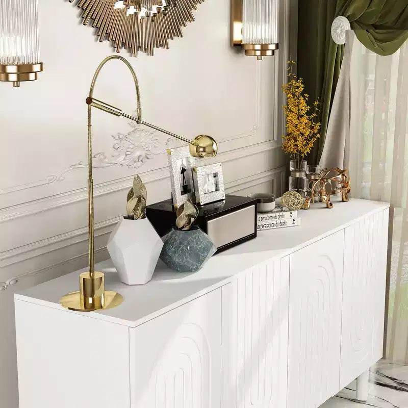 Famapy Armadio contenitore elegante con ante ad arco artistiche, ripiani regolabili, armadio a 4 ante, libreria espositiva, per soggiorno/camera da letto