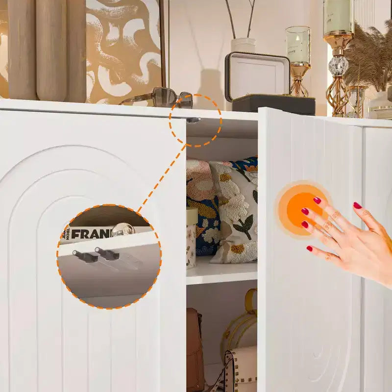 Famapy Armadio contenitore elegante con ante ad arco artistiche, ripiani regolabili, armadio a 4 ante, libreria espositiva, per soggiorno/camera da letto