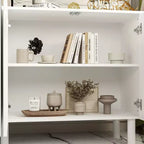 Famapy Armadio contenitore elegante con ante ad arco artistiche, ripiani regolabili, armadio a 4 ante, libreria espositiva, per soggiorno/camera da letto