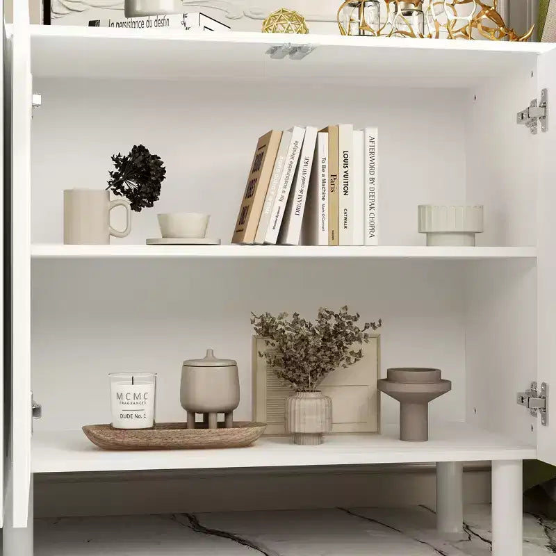 Famapy Armadio contenitore elegante con ante ad arco artistiche, ripiani regolabili, armadio a 4 ante, libreria espositiva, per soggiorno/camera da letto