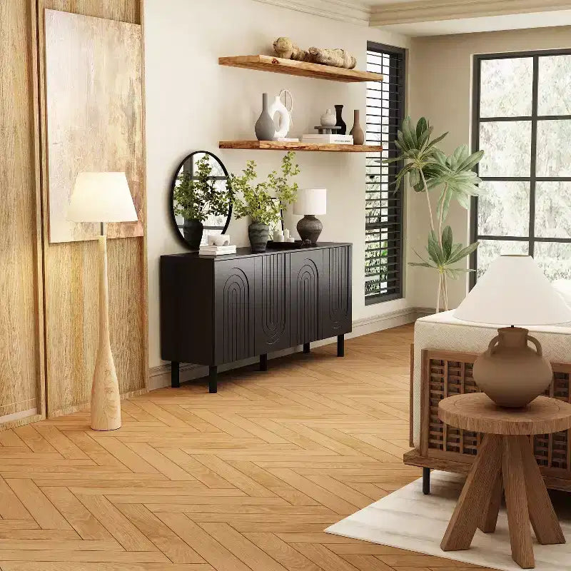 Famapy Armadio contenitore elegante con ante ad arco artistiche, ripiani regolabili, armadio a 4 ante, libreria espositiva, per soggiorno/camera da letto