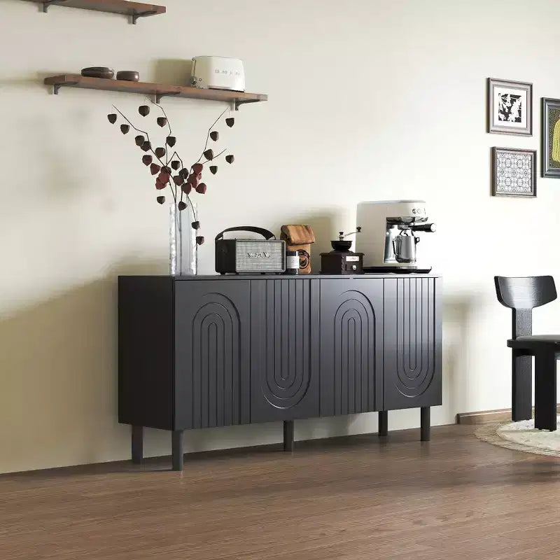 Famapy Armadio contenitore elegante con ante ad arco artistiche, ripiani regolabili, armadio a 4 ante, libreria espositiva, per soggiorno/camera da letto