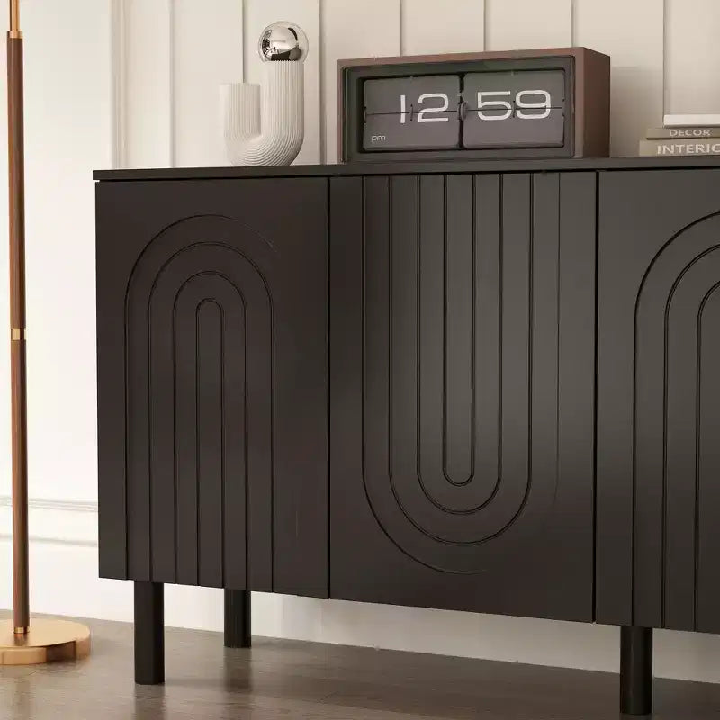 Famapy Armadio contenitore elegante con ante ad arco artistiche, ripiani regolabili, armadio a 4 ante, libreria espositiva, per soggiorno/camera da letto