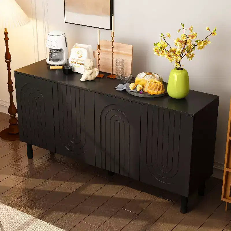Famapy Armadio contenitore elegante con ante ad arco artistiche, ripiani regolabili, armadio a 4 ante, libreria espositiva, per soggiorno/camera da letto