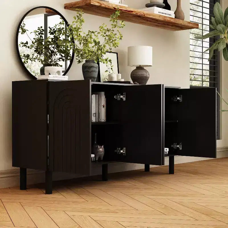 Famapy Armadio contenitore elegante con ante ad arco artistiche, ripiani regolabili, armadio a 4 ante, libreria espositiva, per soggiorno/camera da letto