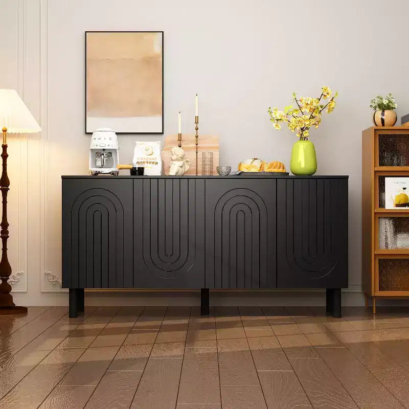 Famapy Armadio contenitore elegante con ante ad arco artistiche, ripiani regolabili, armadio a 4 ante, libreria espositiva, per soggiorno/camera da letto