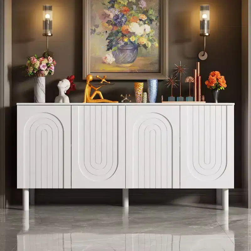 Famapy Armadio contenitore elegante con ante ad arco artistiche, ripiani regolabili, armadio a 4 ante, libreria espositiva, per soggiorno/camera da letto