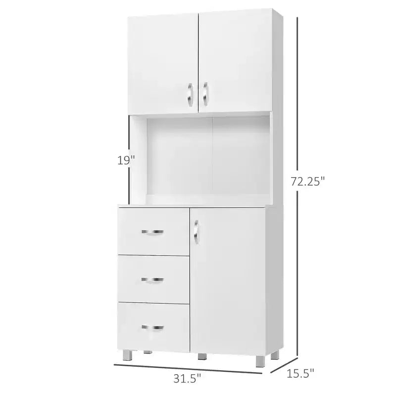 Credenza da cucina a sé stante con mobile superiore, organizer con 2 ante, 3 cassetti e piano di lavoro aperto, ripiano regolabile