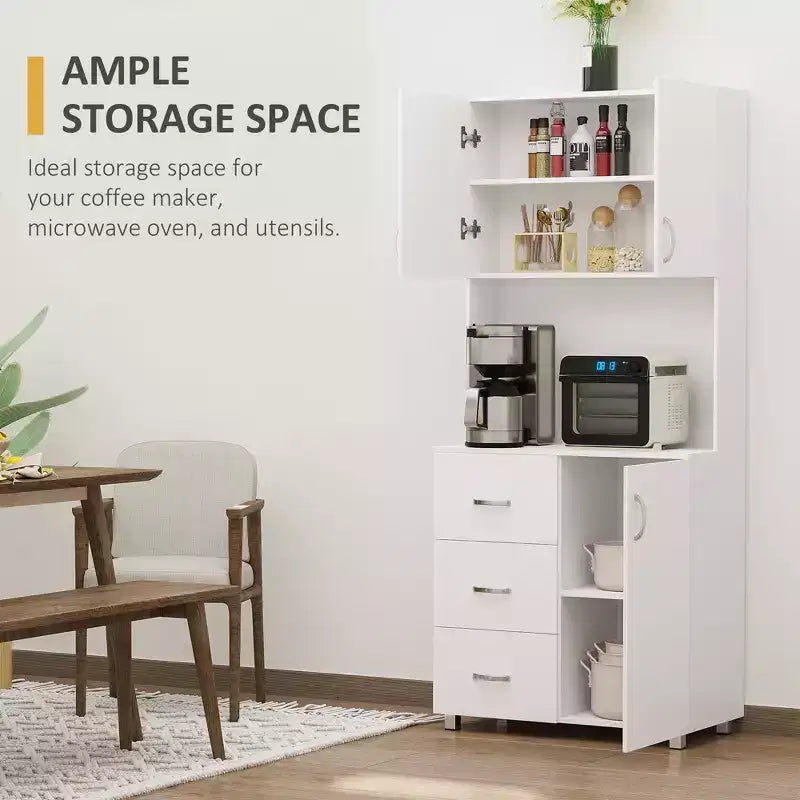 Credenza da cucina a sé stante con mobile superiore, organizer con 2 ante, 3 cassetti e piano di lavoro aperto, ripiano regolabile