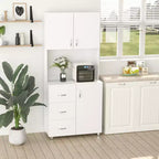 Credenza da cucina a sé stante con mobile superiore, organizer con 2 ante, 3 cassetti e piano di lavoro aperto, ripiano regolabile