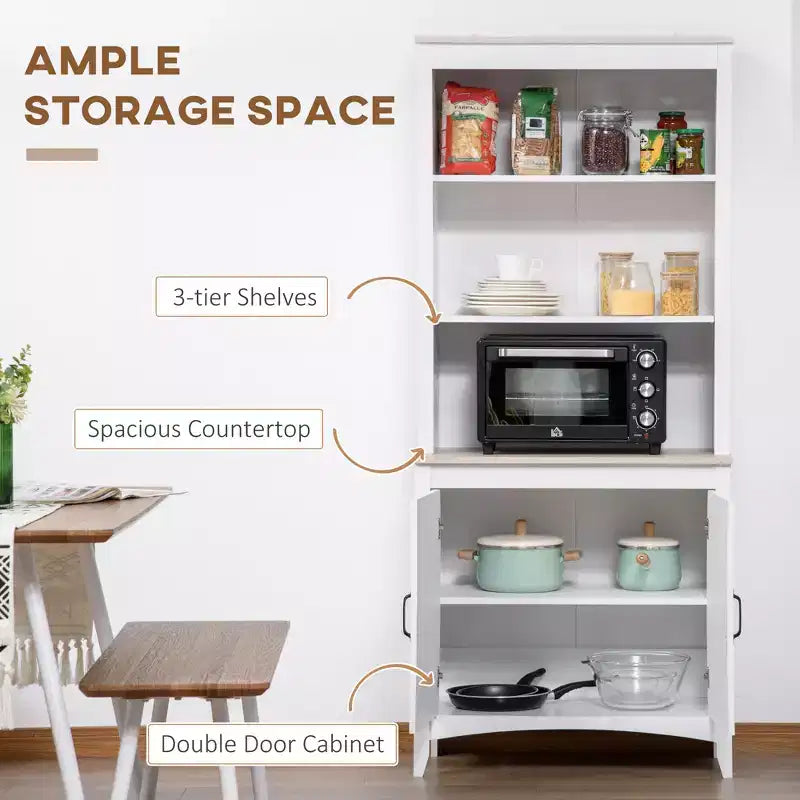 Credenza da cucina da 70", mobile dispensa autoportante con ripiani a 3 livelli, buffet con ripiani regolabili e piano d'appoggio aperto