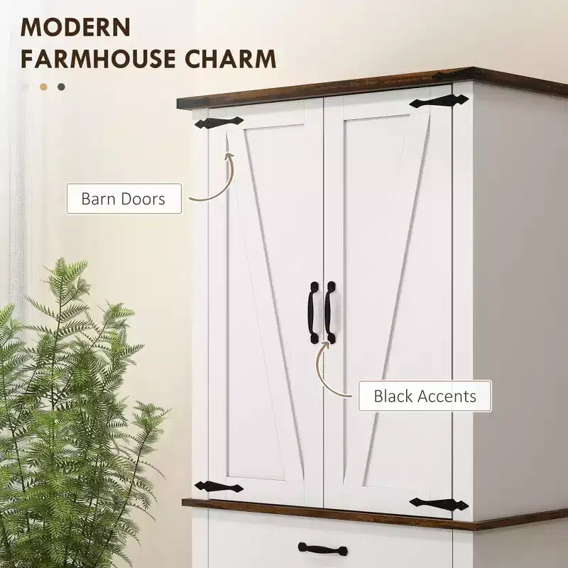 Dispensa alta da cucina da 180 cm, Armadio dispensa stile rustico con ante a grana di legno, 6 ripiani con 2 ante, Cassetto e Ripiani regolabili