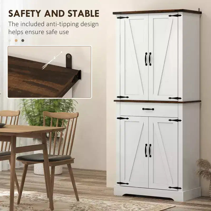 Dispensa alta da cucina da 180 cm, Armadio dispensa stile rustico con ante a grana di legno, 6 ripiani con 2 ante, Cassetto e Ripiani regolabili