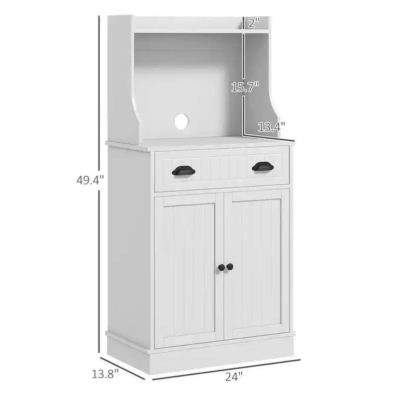 Mobiletto a Microonde da Cucina con Cassetto, Anta e Ripiano Regolabile, Credenza con Alzata per Sala da Pranzo