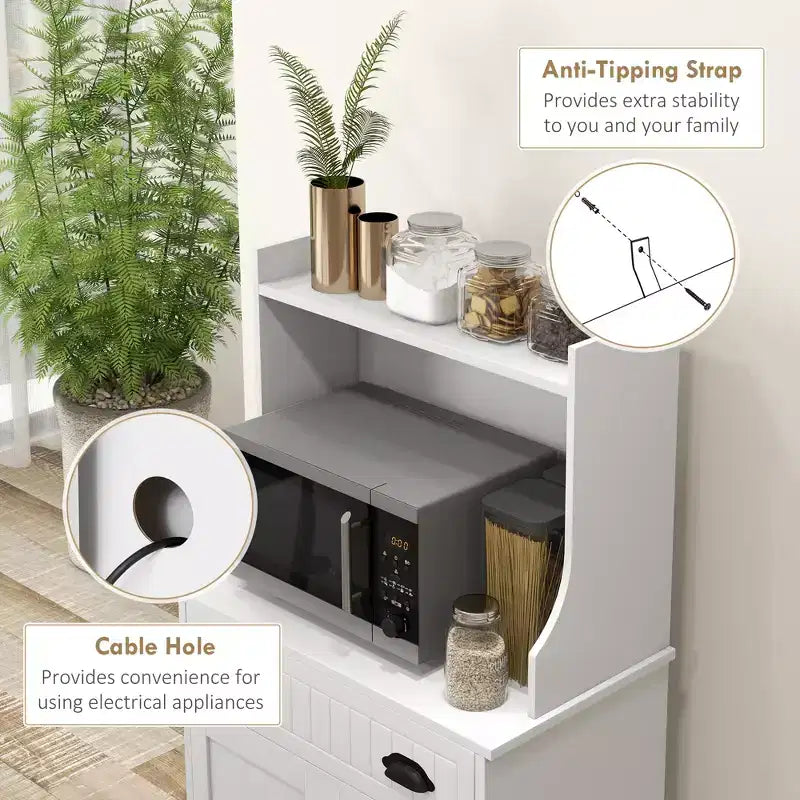 Mobiletto a Microonde da Cucina con Cassetto, Anta e Ripiano Regolabile, Credenza con Alzata per Sala da Pranzo