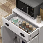 Mobiletto a Microonde da Cucina con Cassetto, Anta e Ripiano Regolabile, Credenza con Alzata per Sala da Pranzo