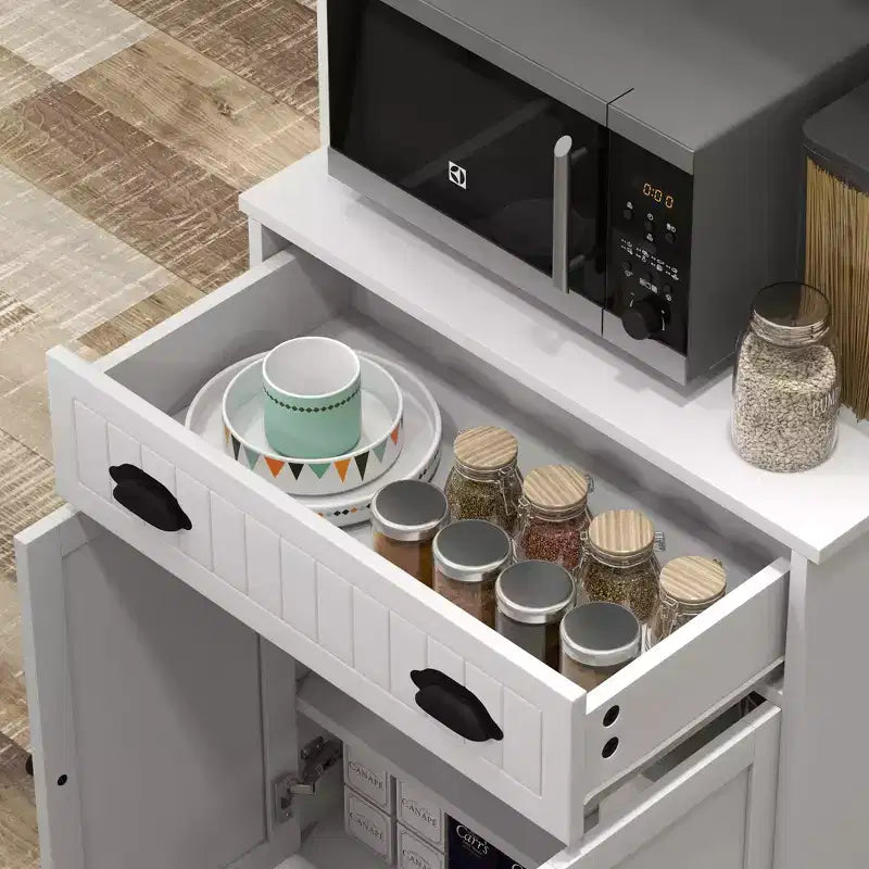 Mobiletto a Microonde da Cucina con Cassetto, Anta e Ripiano Regolabile, Credenza con Alzata per Sala da Pranzo