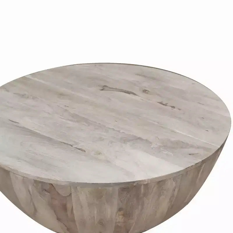 Tavolino da caffè rotondo Royal Hampton 35,5 pollici in legno di mango, venature sottili, bianco anticato
