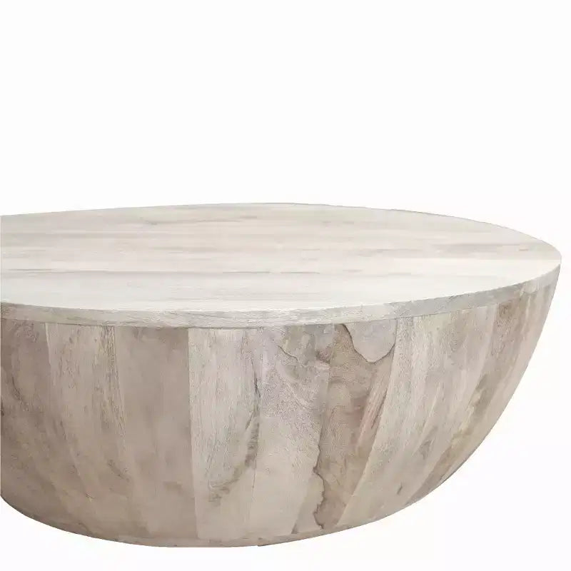 Tavolino da caffè rotondo Royal Hampton 35,5 pollici in legno di mango, venature sottili, bianco anticato